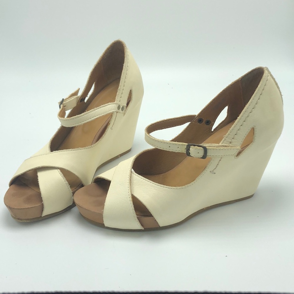 Yuko Imanishi + Anthro Cream Leather Wedges 8
